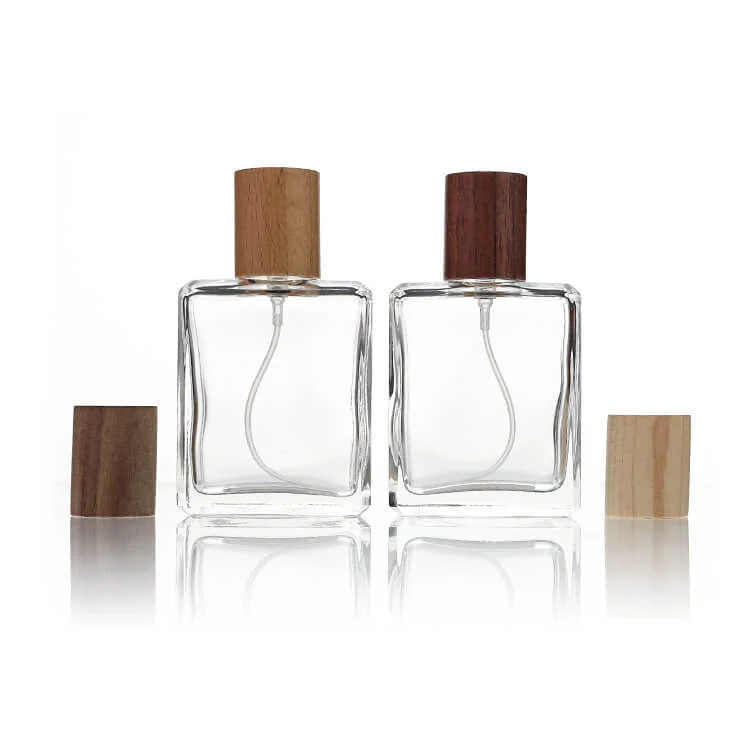 Square Perfume Bottles with Light and Dark Wood-Look Caps