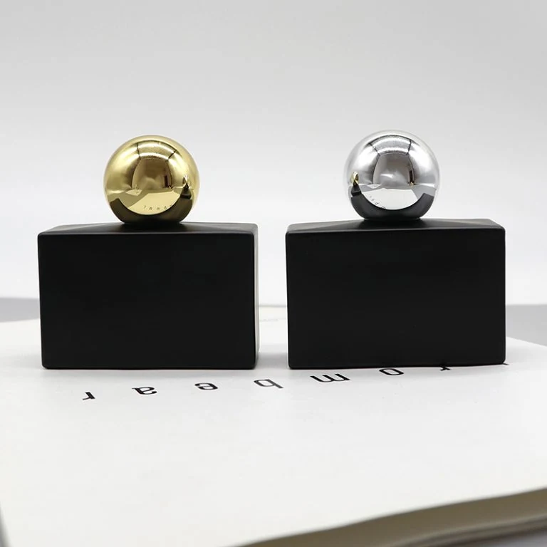 Black Flat Perfume Bottles with Metallic Ball Caps