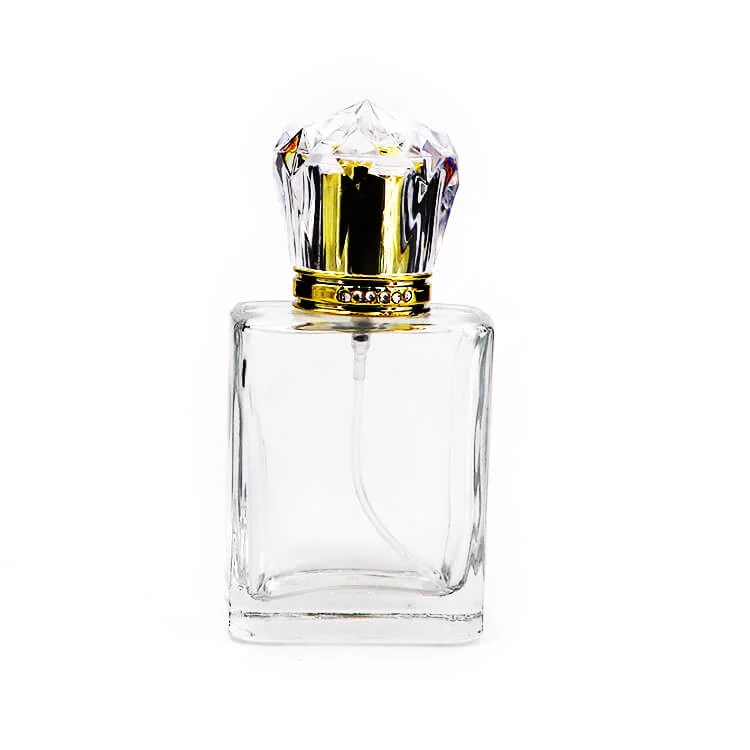 Clear Perfume Bottle with Crown-Style Gold-Accent Cap
