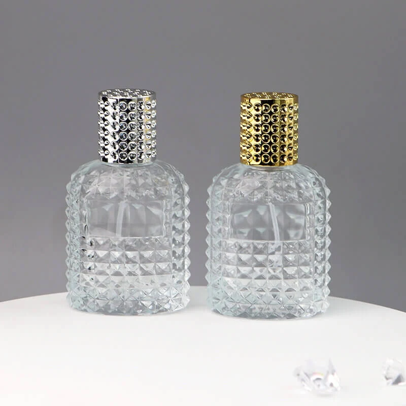 Stud-Textured Glass Perfume Bottles with Patterned Caps
