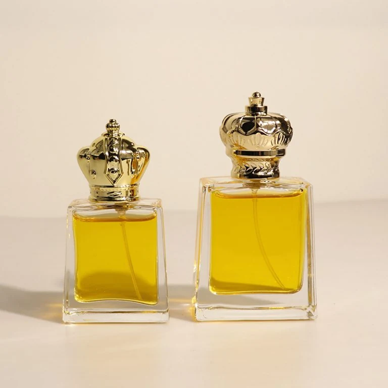 Rectangular Perfume Bottles with Gold-Tone Crown Caps