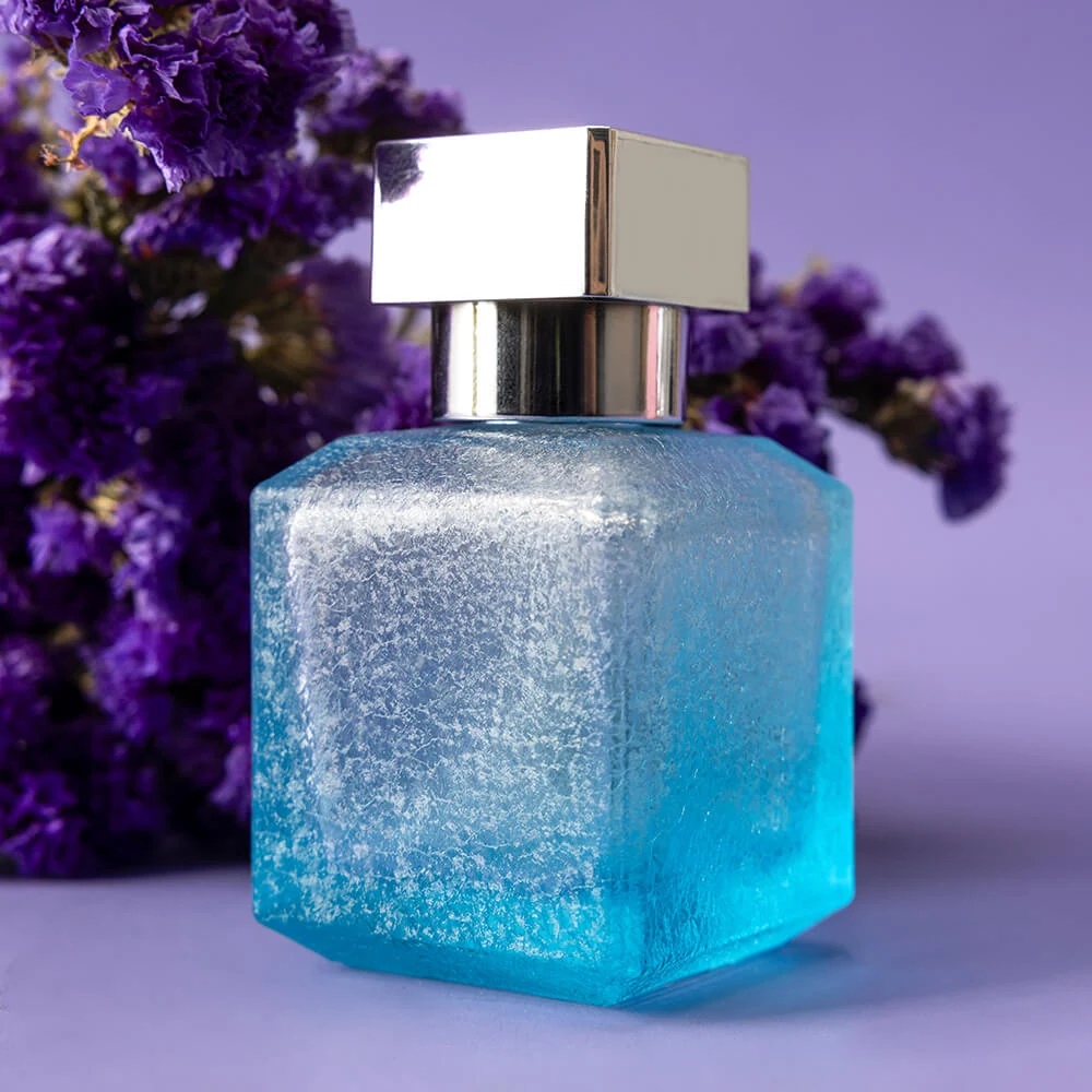 Blue Textured Square Glass Perfume Bottle