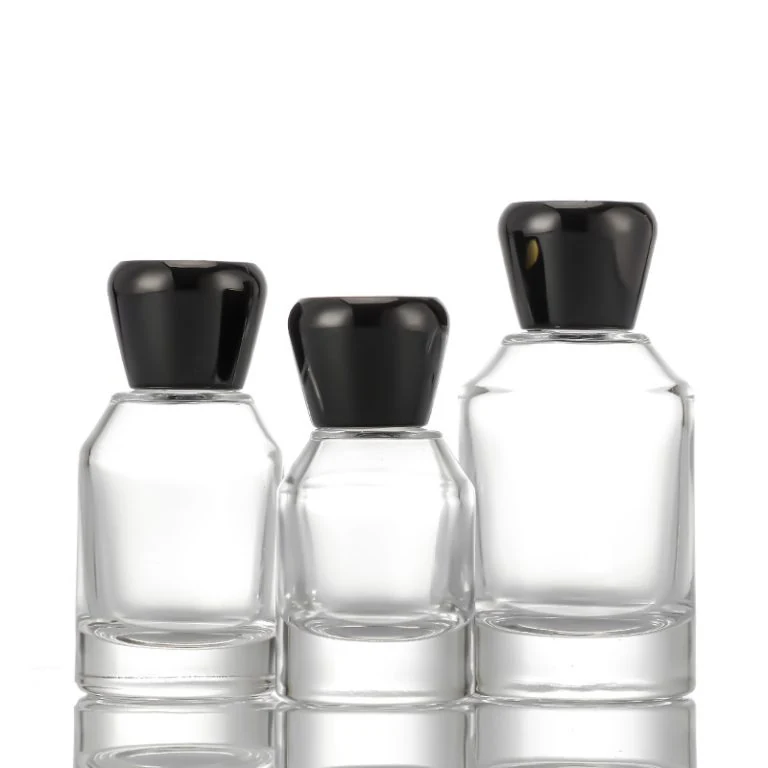 Round-Shoulder Perfume Bottles with Tapered Black Caps