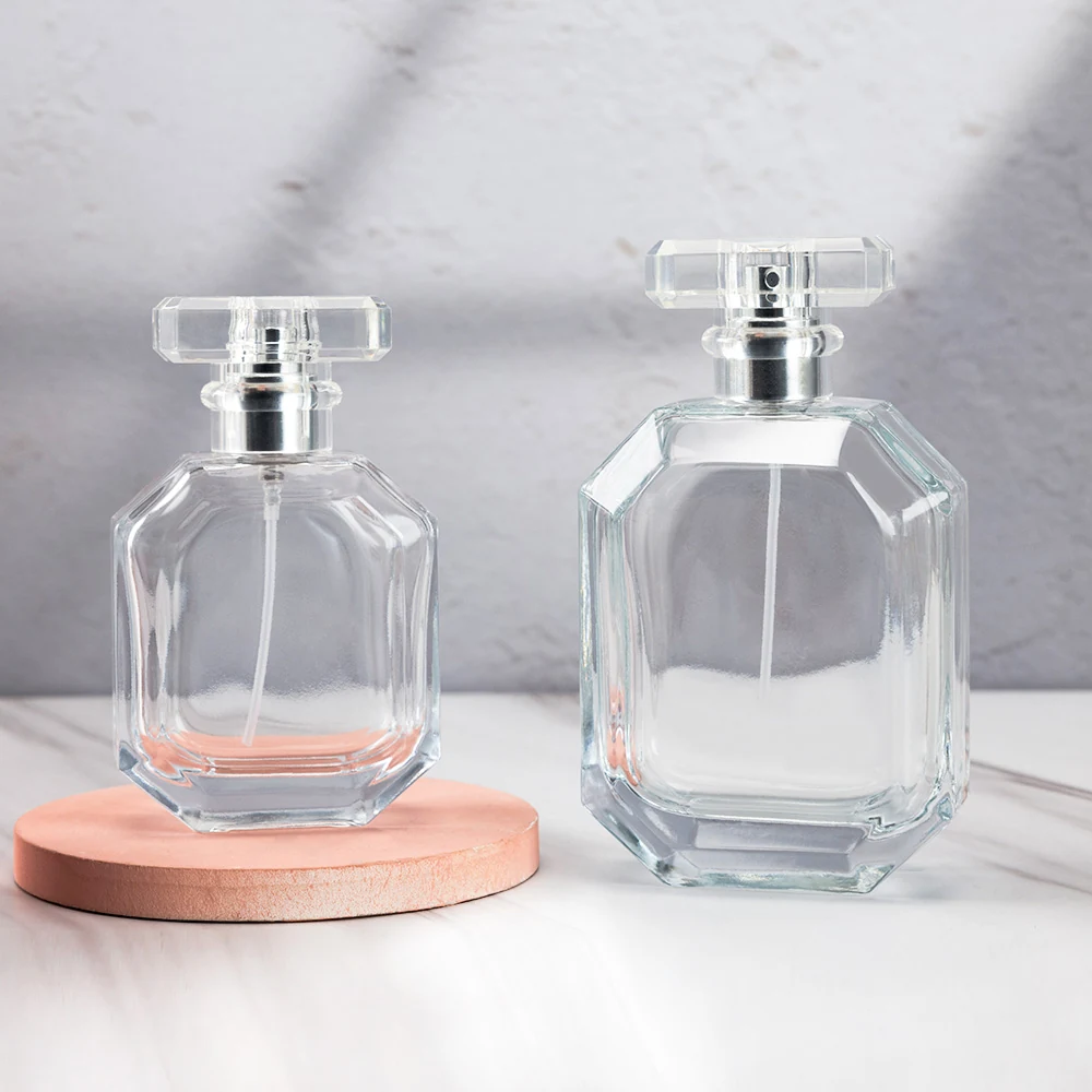 Beveled Glass Perfume Bottles with Clear Flat Caps