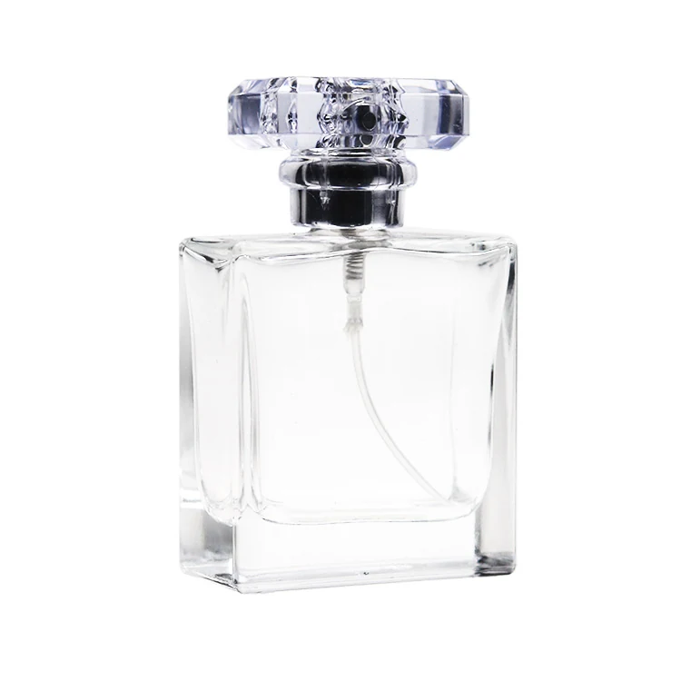 Clear Square Perfume Bottle with Faceted Cap