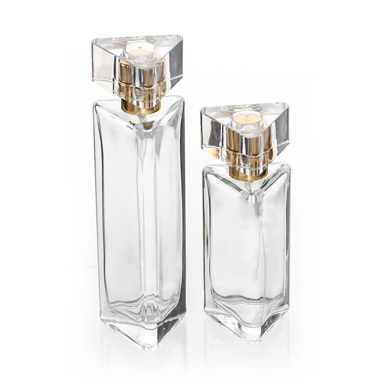 Tall Faceted Perfume Bottles with Clear Cube Caps