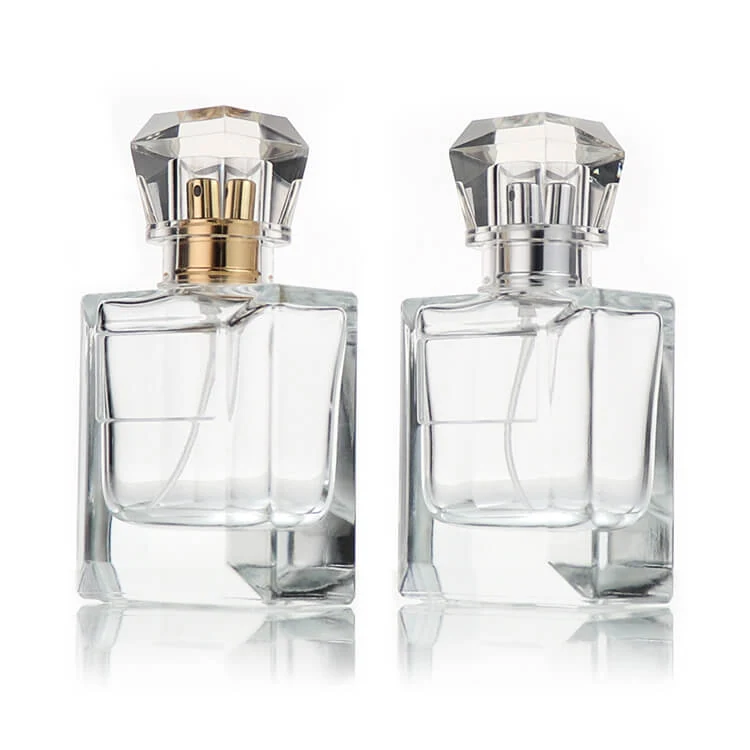 Square Perfume Bottles with Faceted Clear Caps