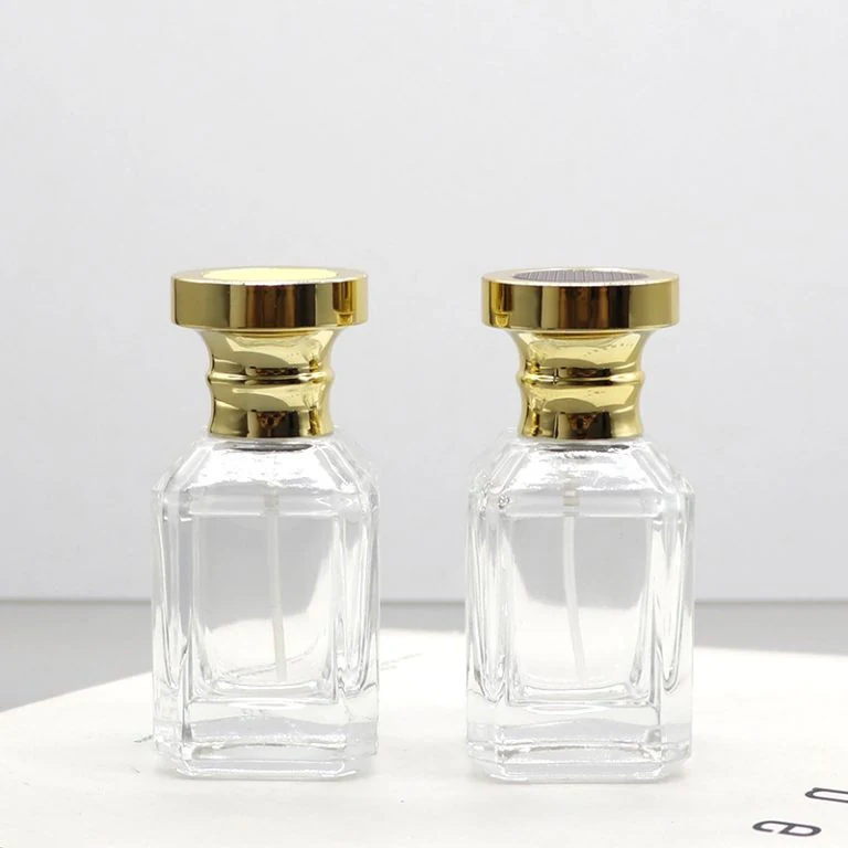 Beveled Perfume Bottles with Gold-Tone Pedestal Caps