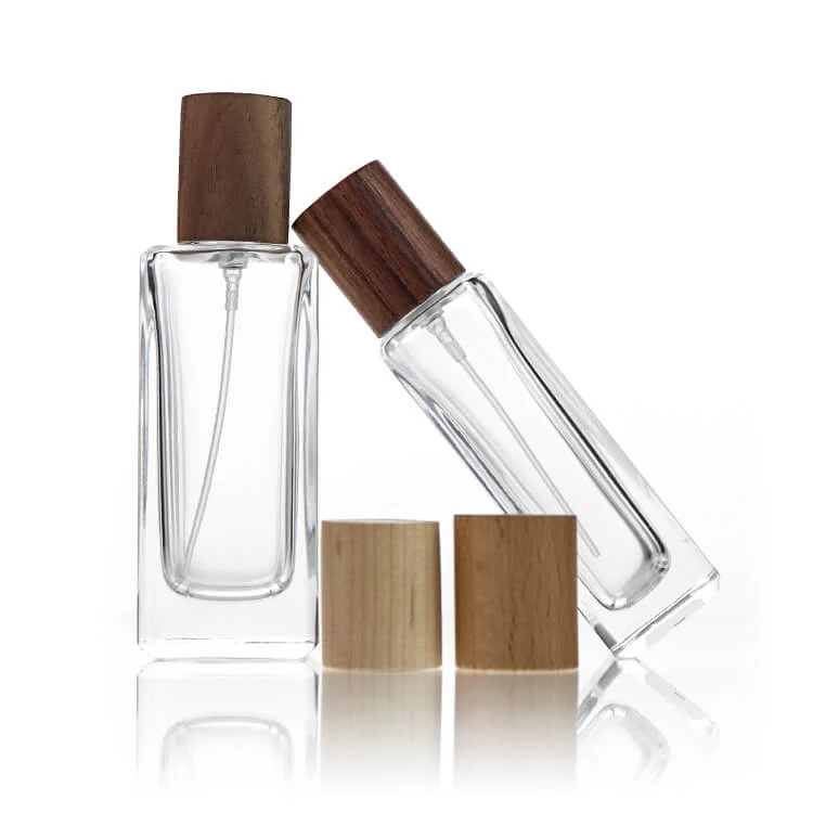 Tall Rectangular Perfume Bottles with Wood-Look Caps