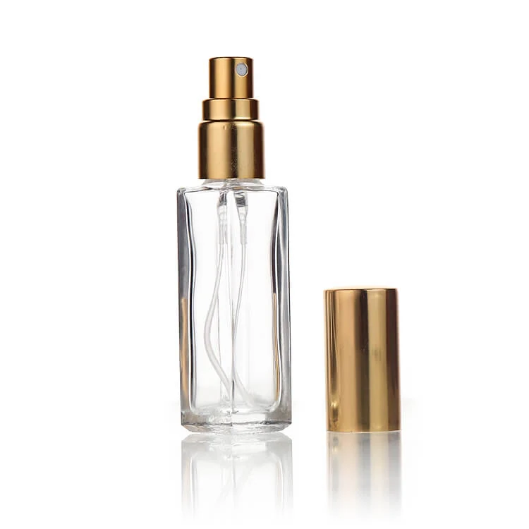 Slender Cylinder Perfume Bottle with Gold-Tone Spray Pump
