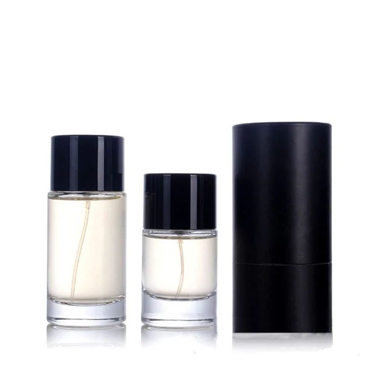 Clear Round Perfume Bottles with Black Tube Packaging