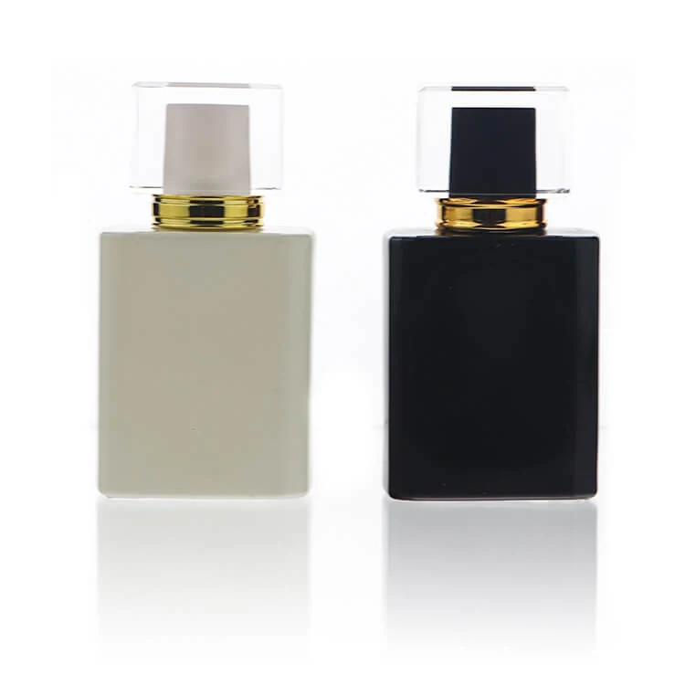 Black and White Perfume Bottles with Clear Cube Caps