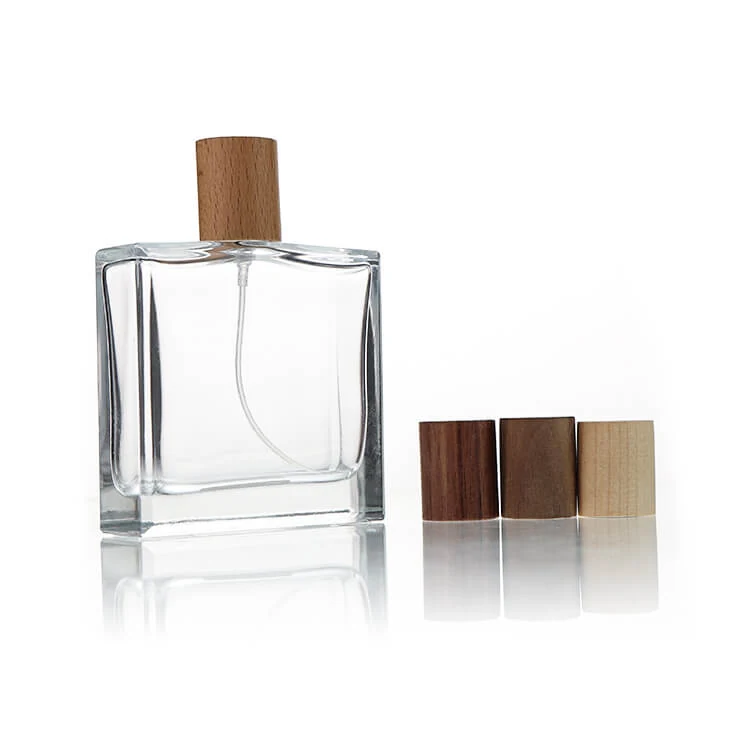 Thick-Base Square Perfume Bottle with Wood-Look Cap