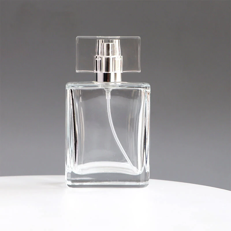 Clear Rectangular Perfume Bottle with Square Clear Cap