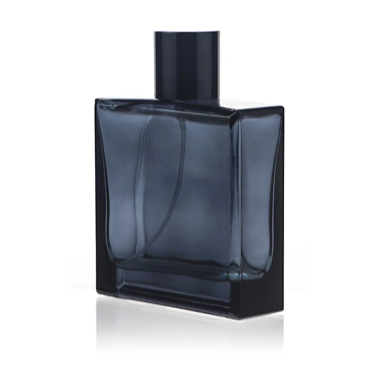 Dark Blue Square Perfume Bottle with Black Cap