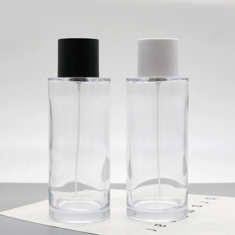 Tall Clear Cylinder Perfume Bottles with Monochrome Caps