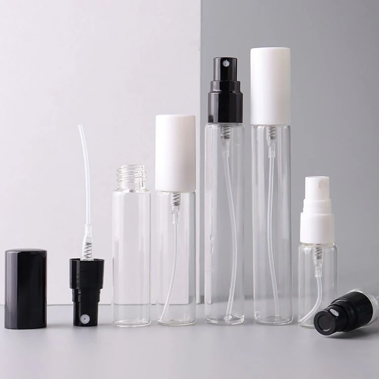 Clear Slim Perfume Spray Bottles with Black and White Pumps