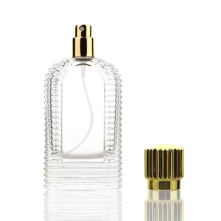 Ribbed Rectangular Perfume Bottle with Gold-Tone Pump