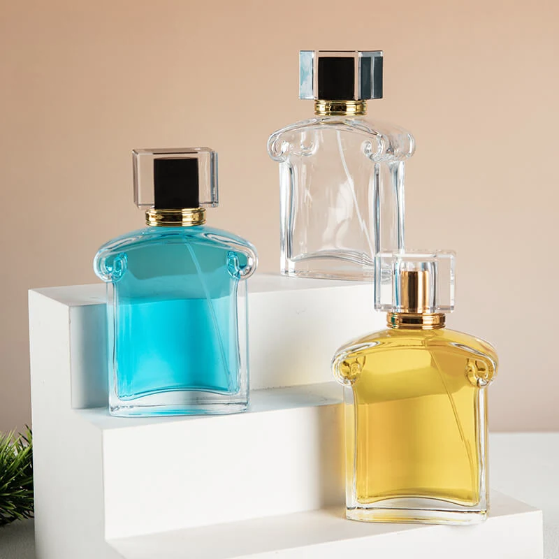 Broad-Shoulder Glass Perfume Bottles with Cube Caps