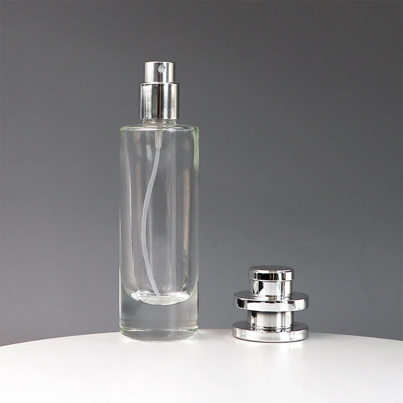 Tall Cylinder Perfume Spray Bottle with Silver-Tone Pump