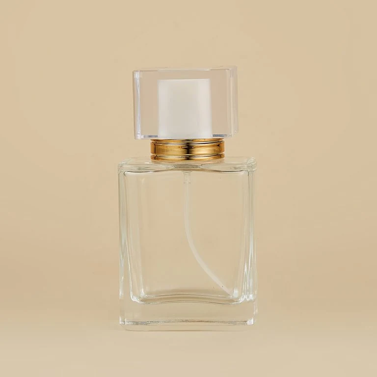 Clear Rectangular Perfume Bottle with Clear Cube Cap
