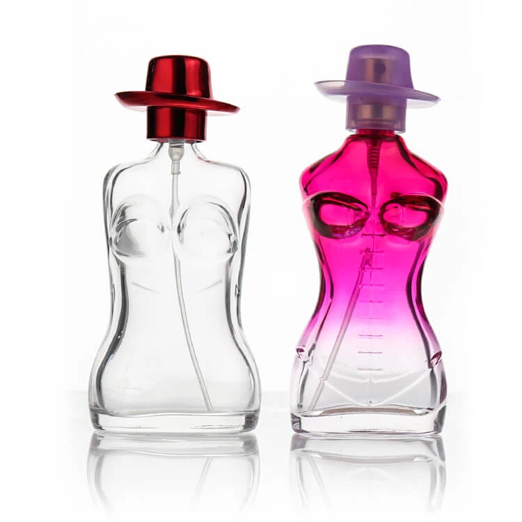 Female Torso Perfume Bottles with Hat-Shaped Caps
