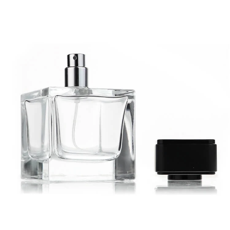Thick-Base Square Perfume Bottle with Black Disc Cap