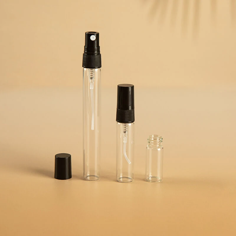 Clear Glass Perfume Sample Vials with Black Sprayers