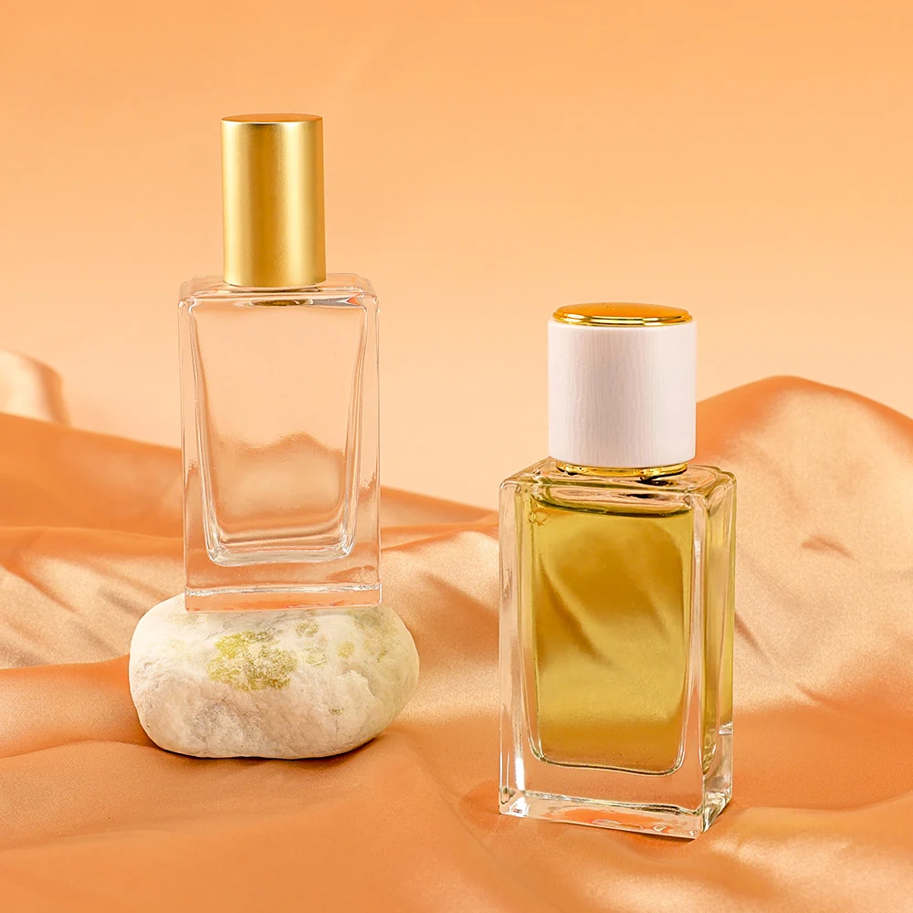Clear Rectangular Perfume Bottles with Contrasting Caps