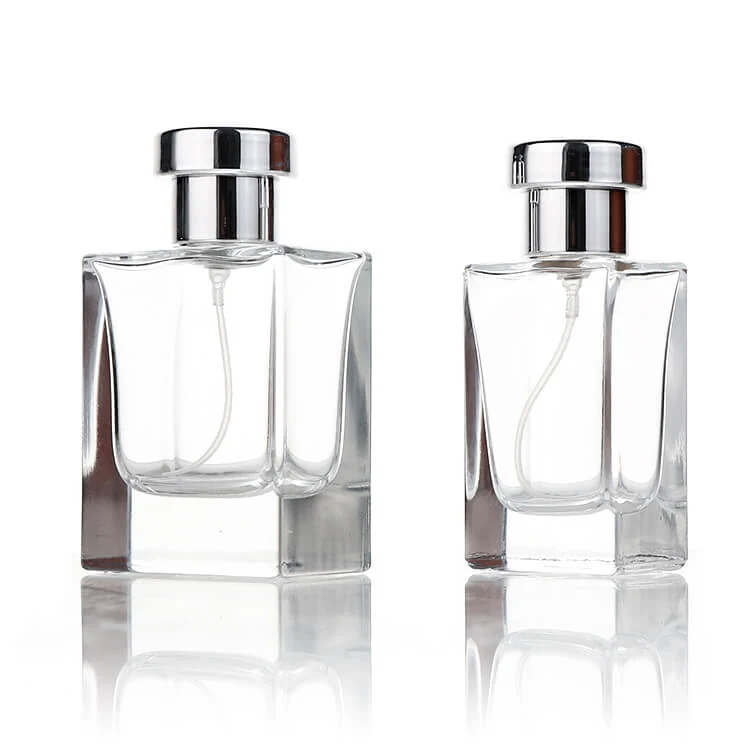 Thick-Base Square Perfume Bottles with Silver-Tone Caps