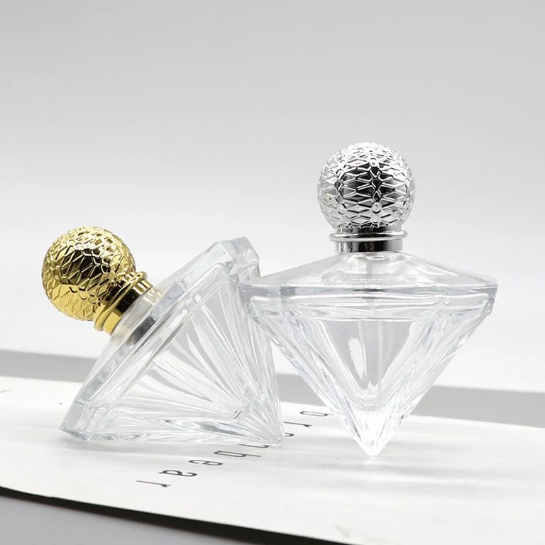 Inverted Triangle Perfume Bottles with Textured Ball Caps