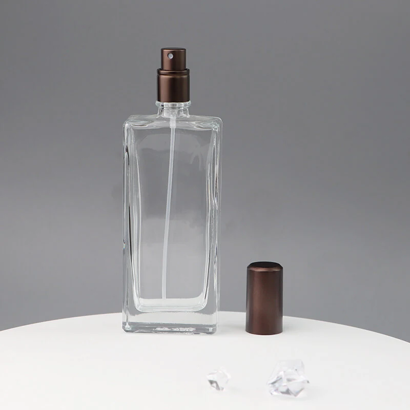 Tall Rectangular Perfume Bottle with Bronze-Tone Pump