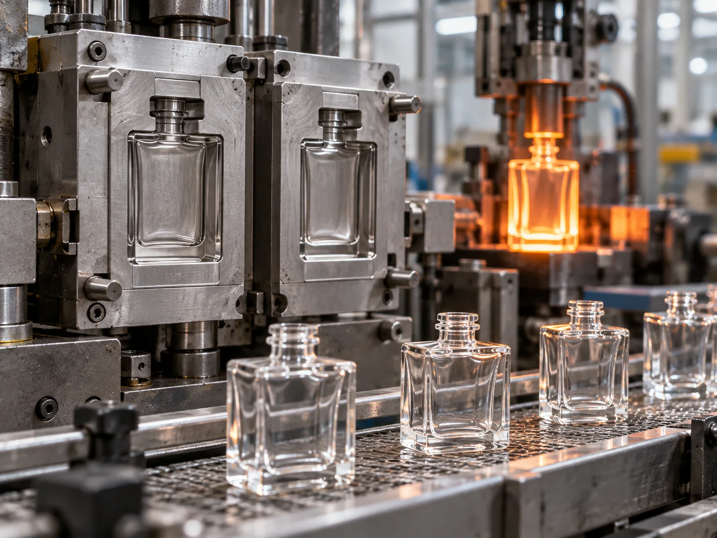 Perfume bottle forming process illustration