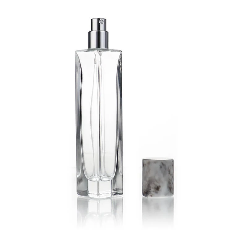 Tall Narrow Perfume Bottle with Stone-Pattern Cap