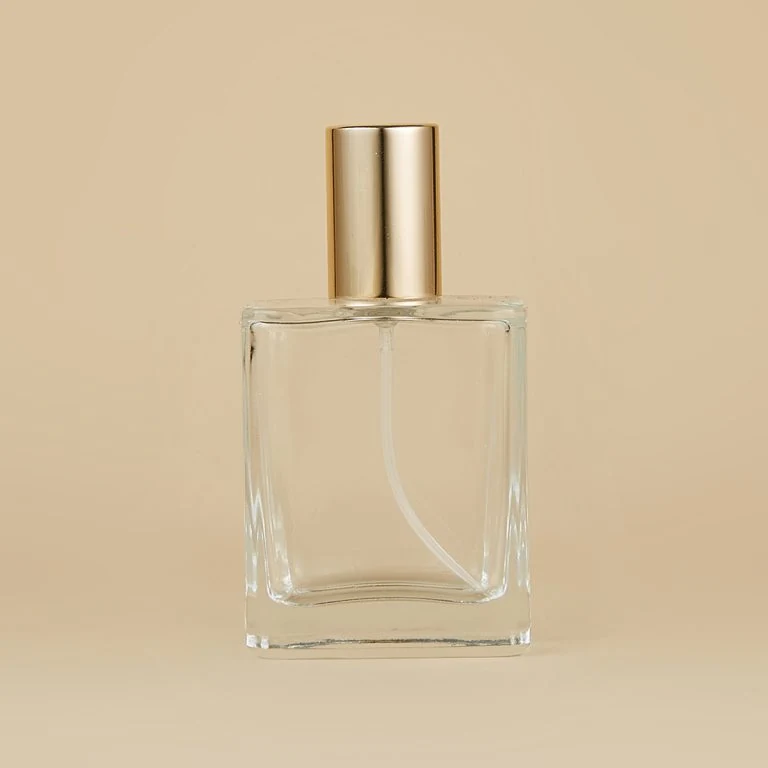 Clear Rectangular Perfume Bottle with Gold-Tone Cap