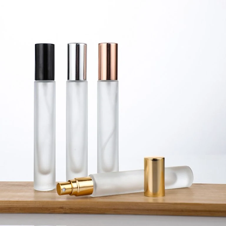 Frosted Slim Perfume Bottles with Metallic Cap Options