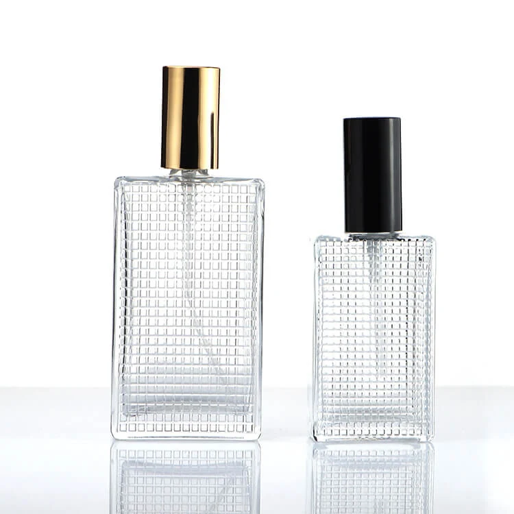 Grid-Textured Rectangular Glass Perfume Bottles