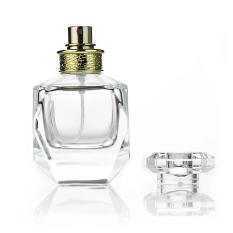 Faceted Oval Perfume Bottle with Clear Disc Cap