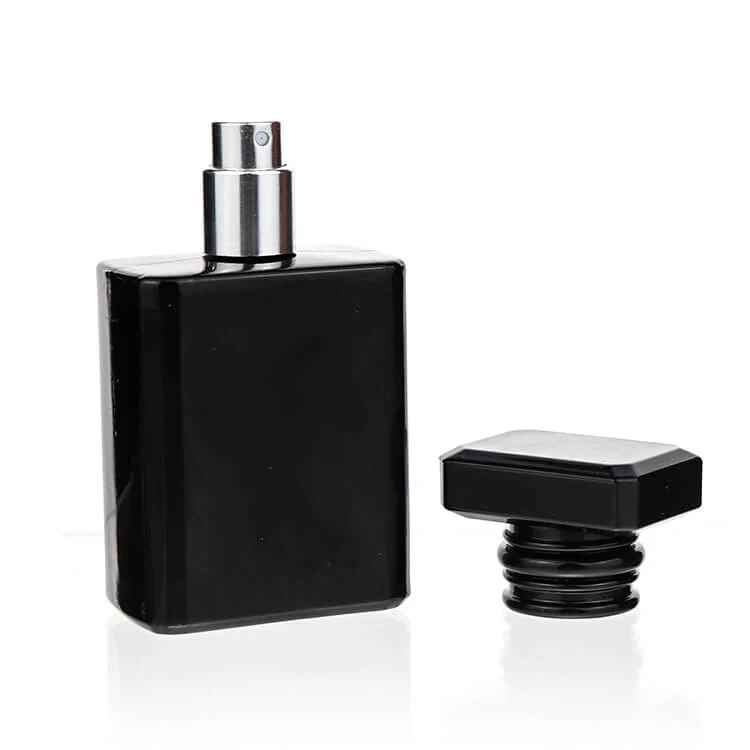 Black Flat Perfume Bottle with Rectangular Cap