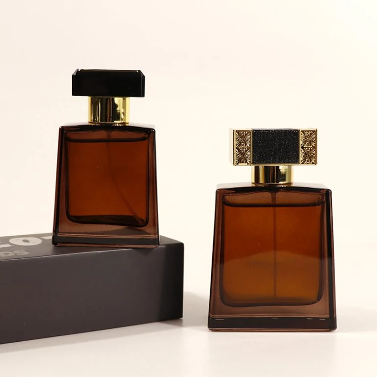 Amber-Tone Rectangular Perfume Bottles with Bar Caps