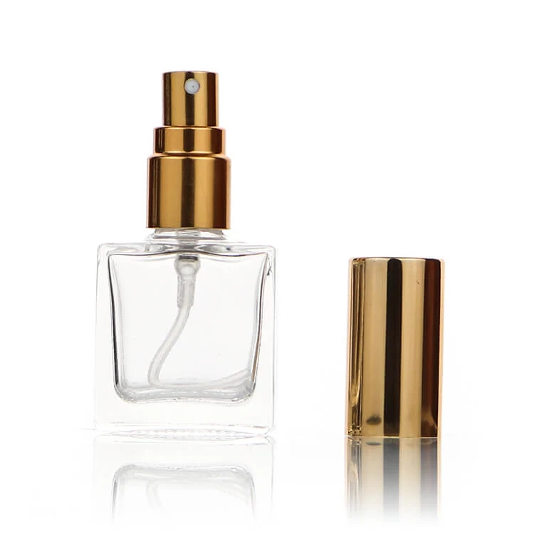 Clear Square Perfume Spray Bottle with Gold-Tone Cap