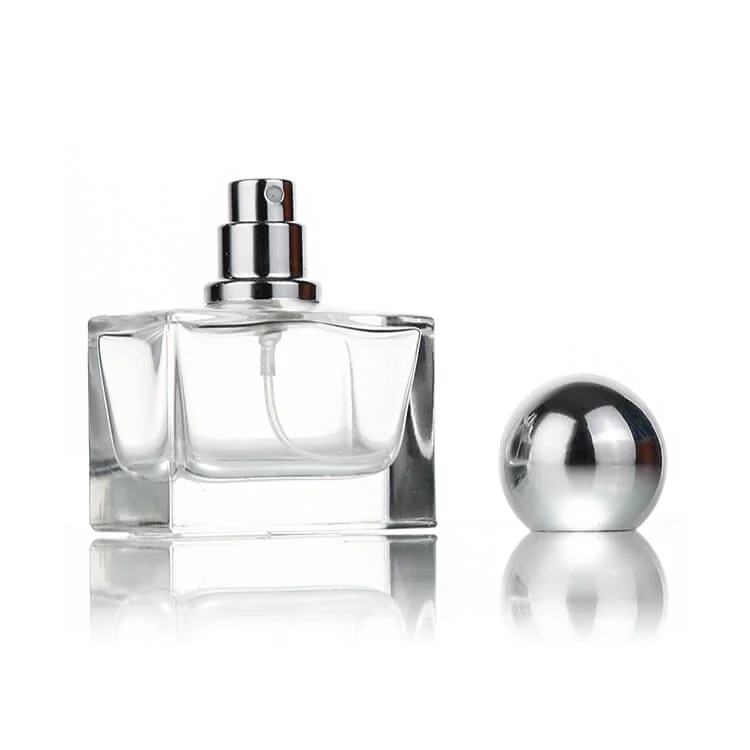 Square Perfume Spray Bottle with Silver-Tone Ball Cap