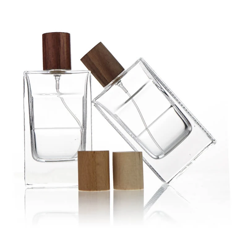 Rectangular Perfume Bottles with Brown Wood-Look Caps