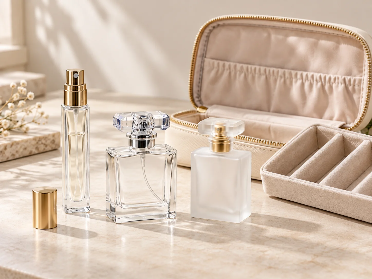 Travel-size glass perfume spray bottles