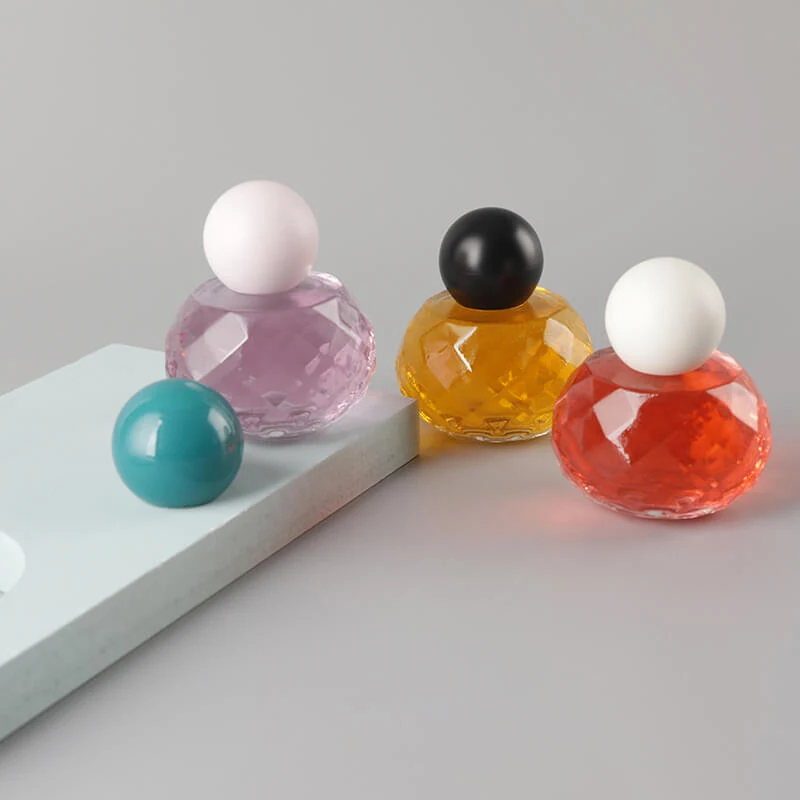 Faceted Round Perfume Bottles with Ball Caps