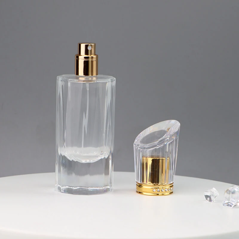 Clear Cylinder Perfume Bottle with Slanted Clear Cap