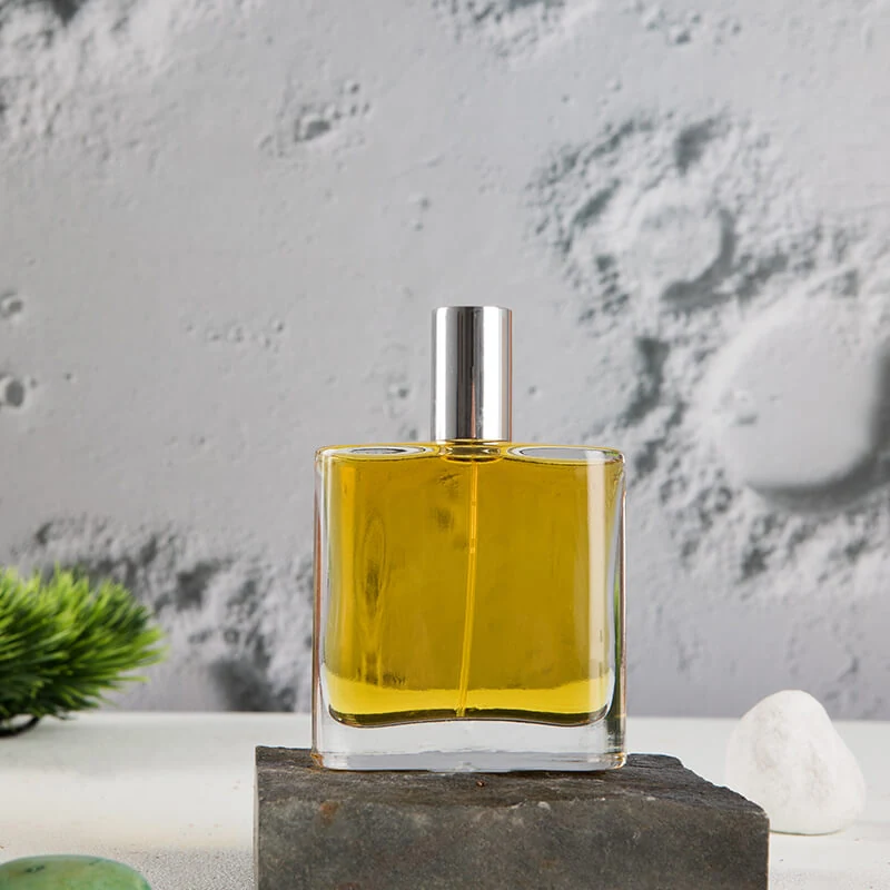 Flat Rectangular Perfume Bottle with Silver-Tone Cap