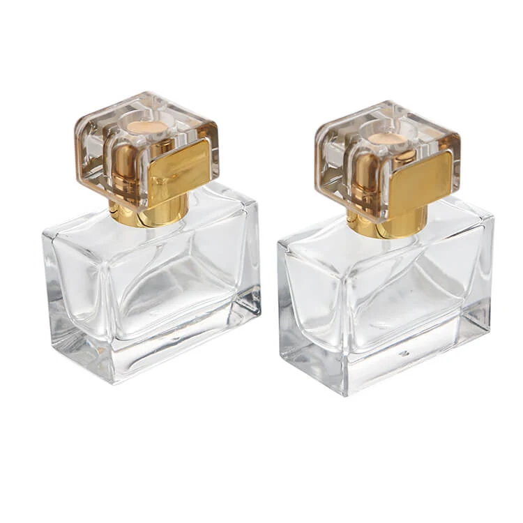 Flat Rectangular Perfume Bottles with Gold-Accent Caps