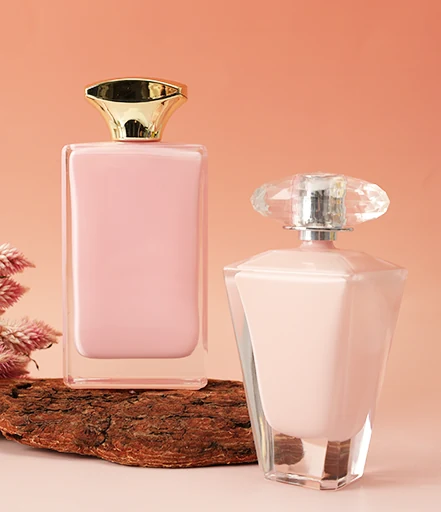 Pink Glass Perfume Bottles with Decorative Caps
