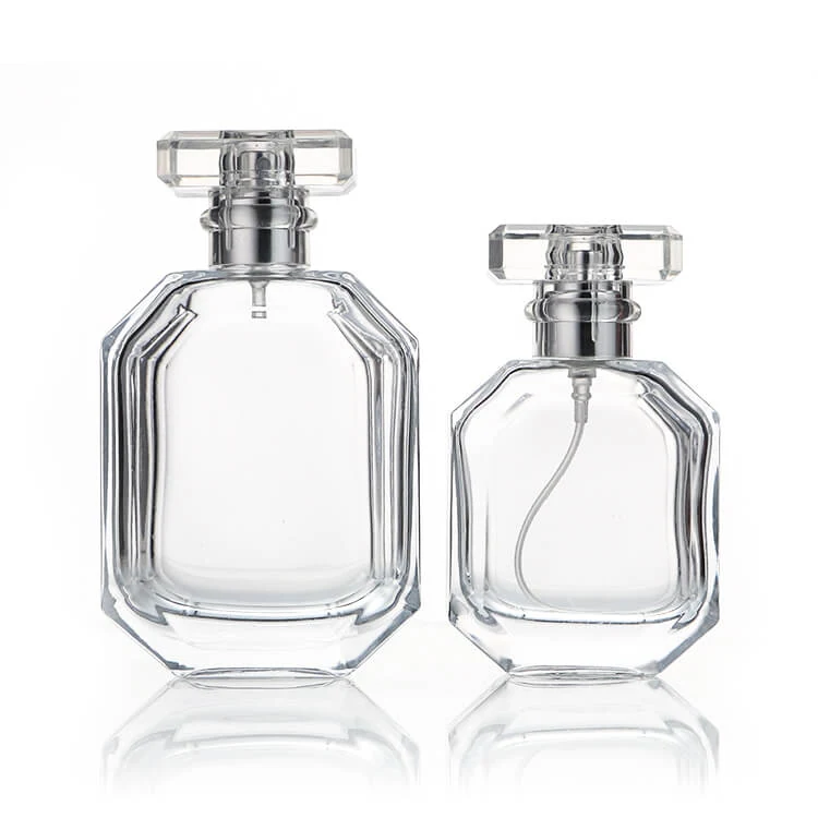 Stepped-Edge Glass Perfume Bottles with Clear Disc Caps